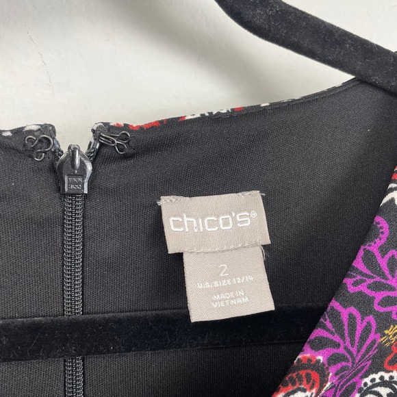 Chico's Blouson Sleeve Geometric Pattern Shift Dress Purple Burgundy 12/14 - Picture 6 of 7